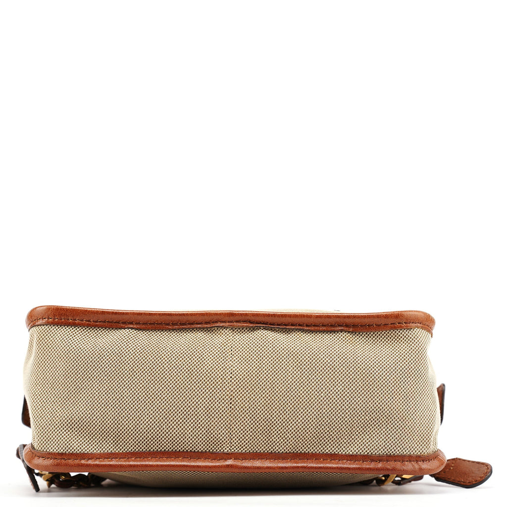 Beige Brown Canvas 2-Way Tote Bag