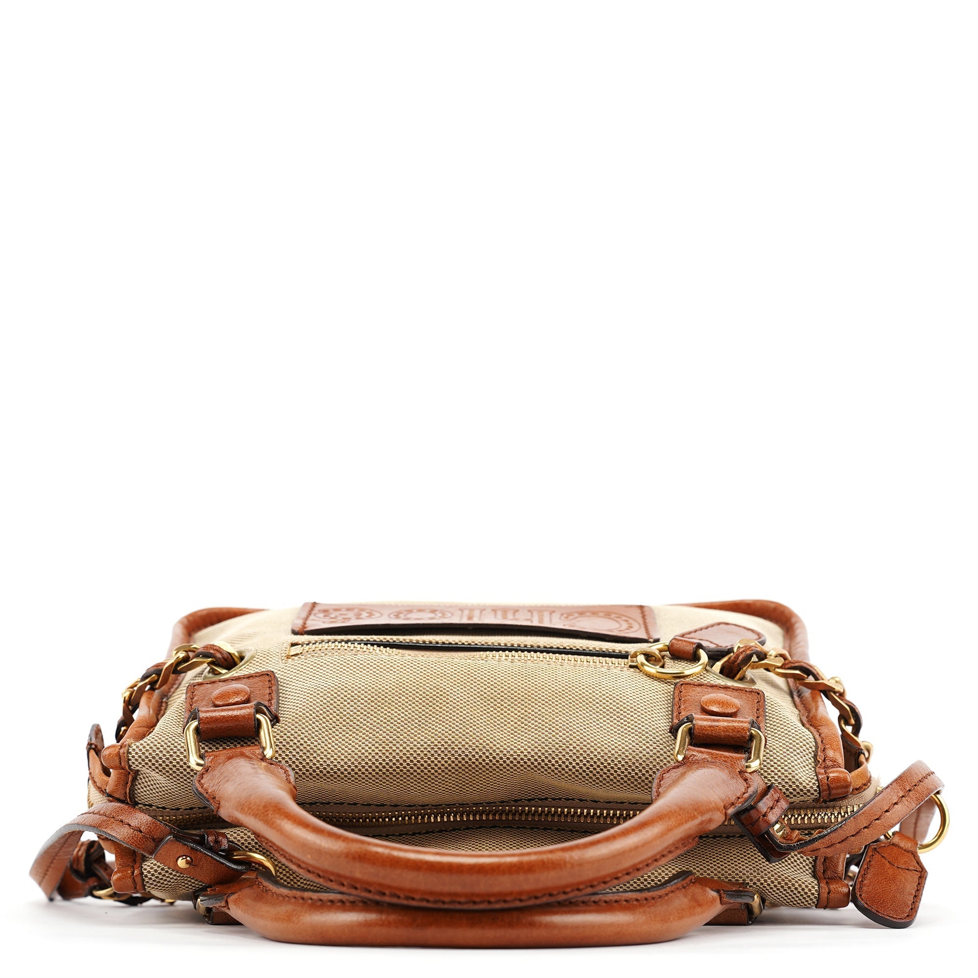 Beige Brown Canvas 2-Way Tote Bag