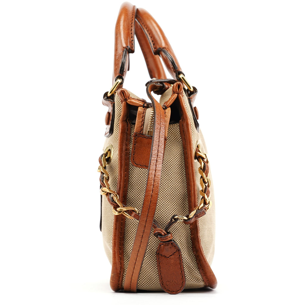 Beige Brown Canvas 2-Way Tote Bag