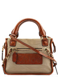 Beige Brown Canvas 2-Way Tote Bag
