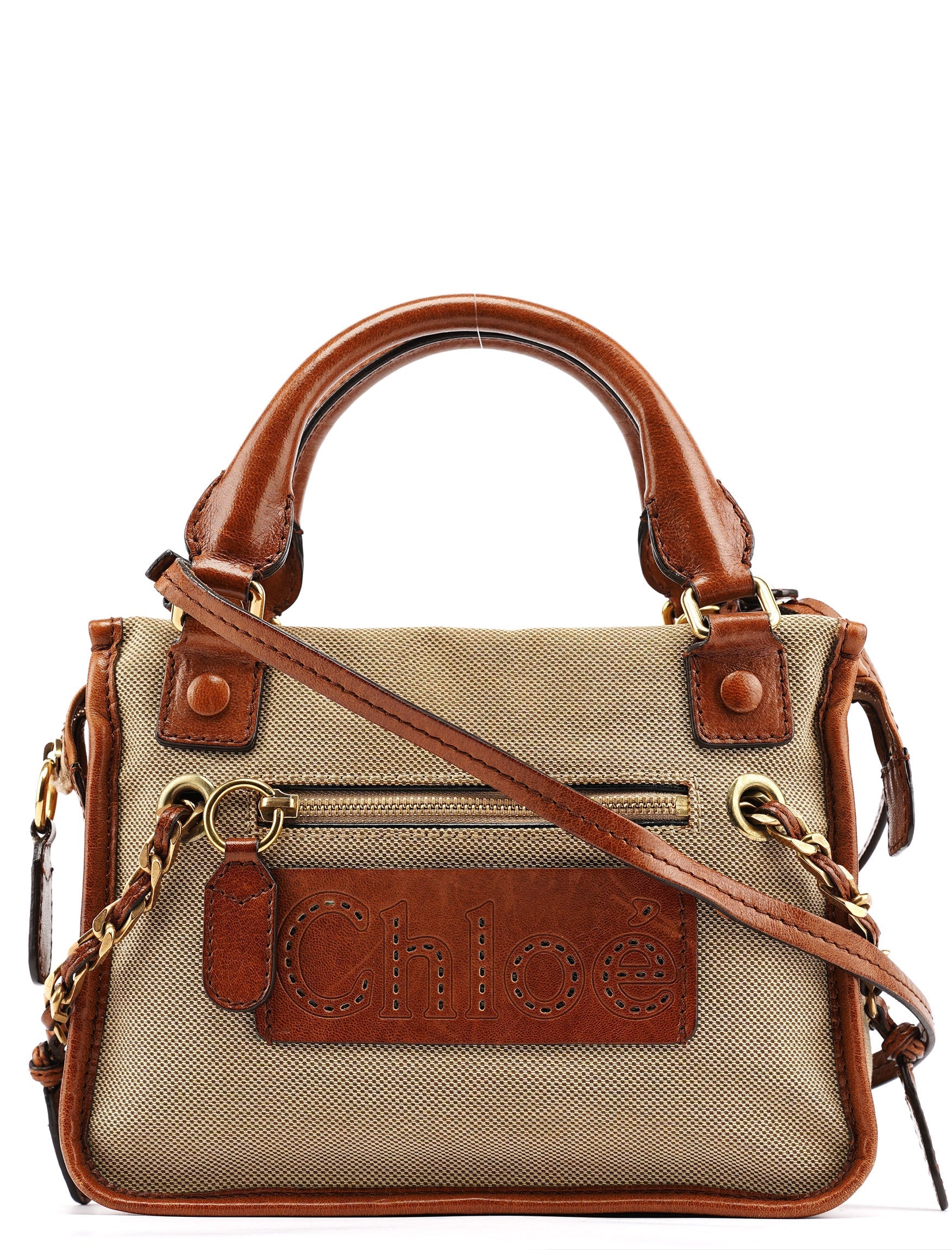 Beige Brown Canvas 2-Way Tote Bag