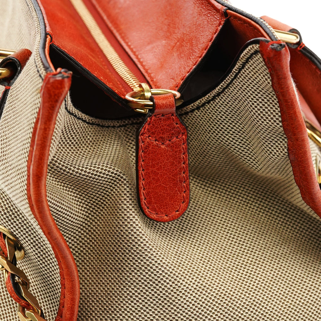 Beige Brown Canvas Leather Tote Bag