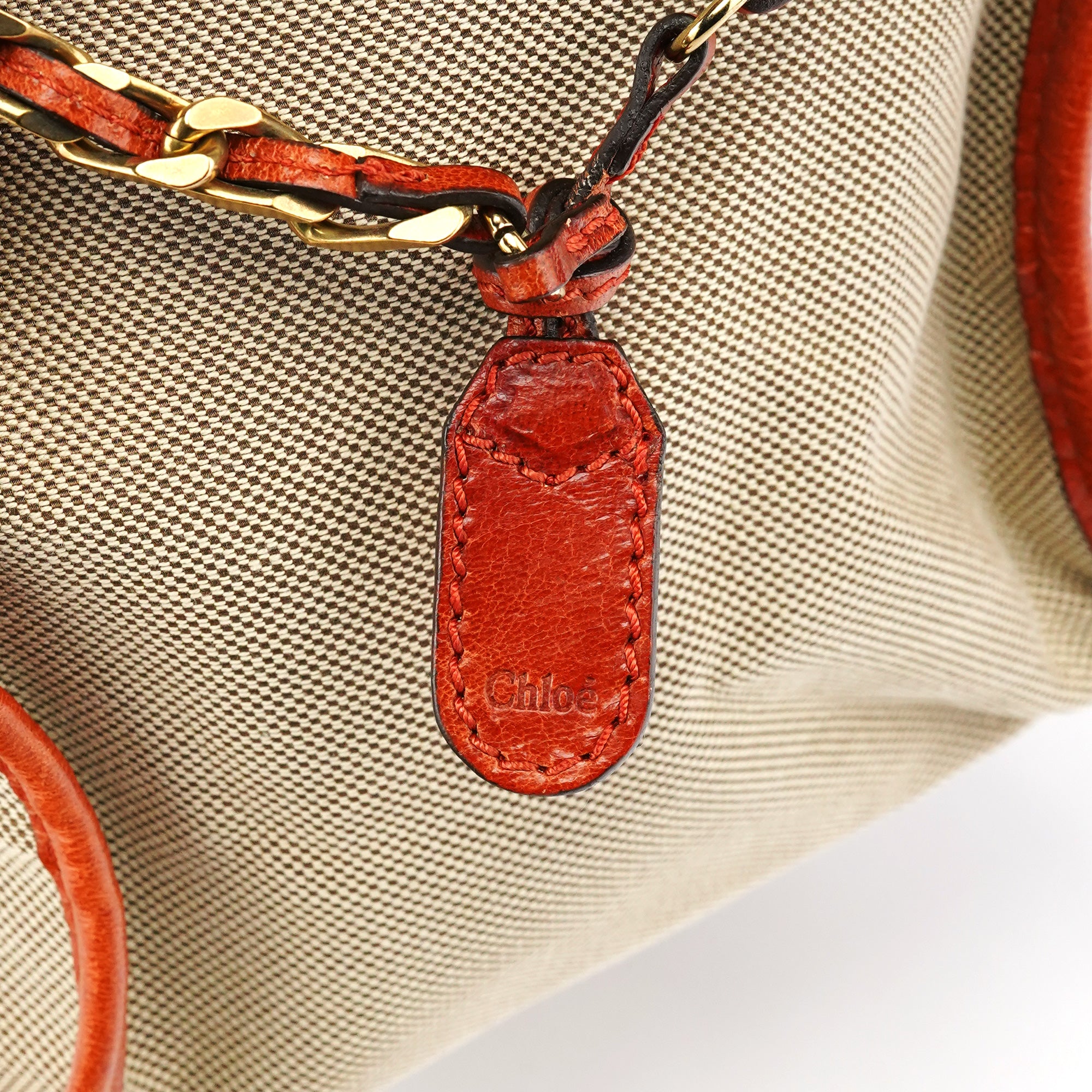 Beige Brown Canvas Leather Tote Bag