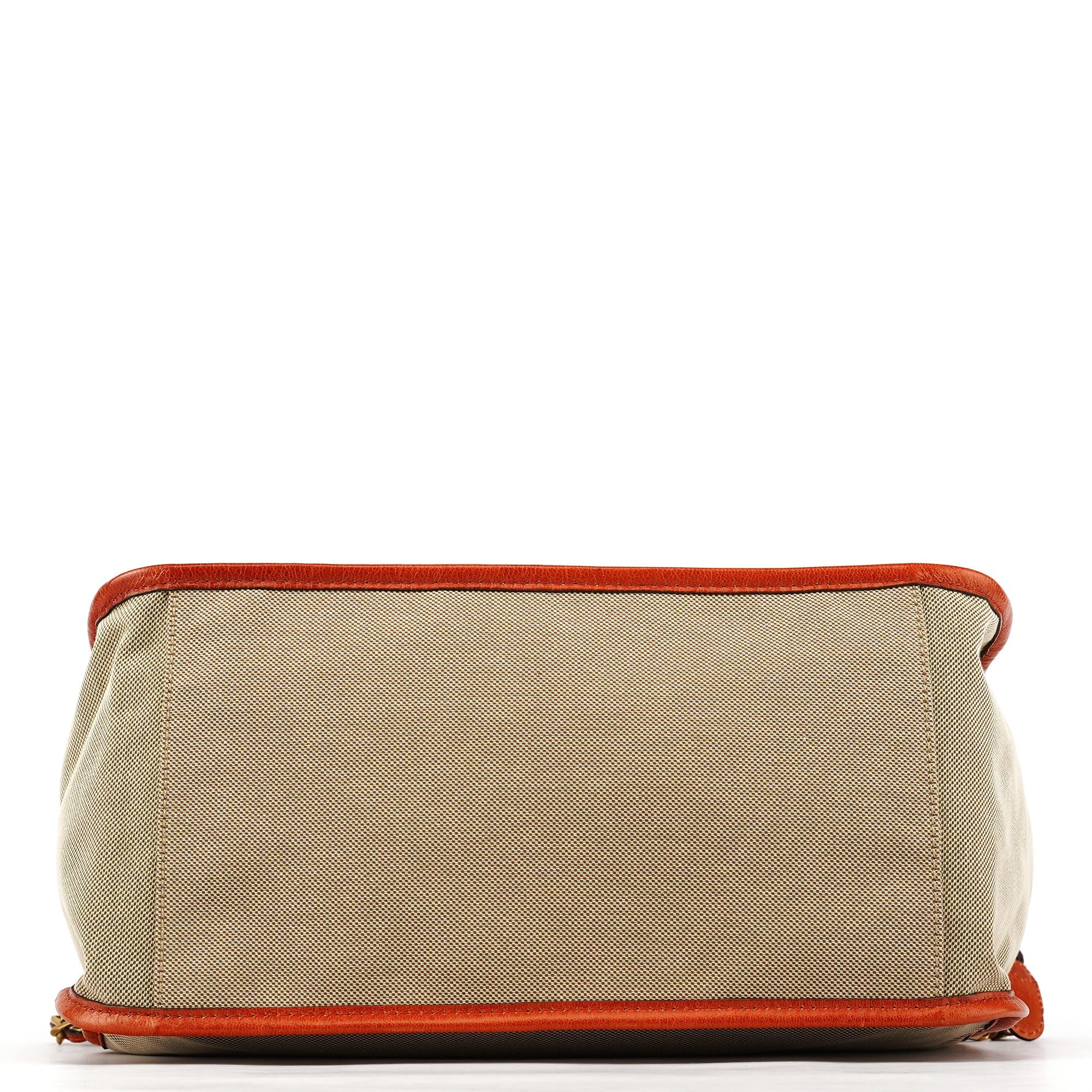 Beige Brown Canvas Leather Tote Bag