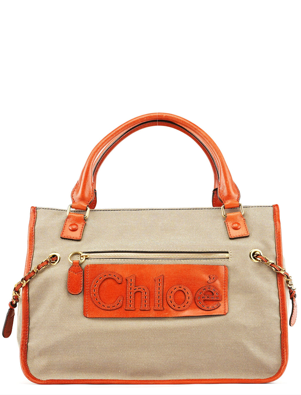Beige Brown Canvas Leather Tote Bag