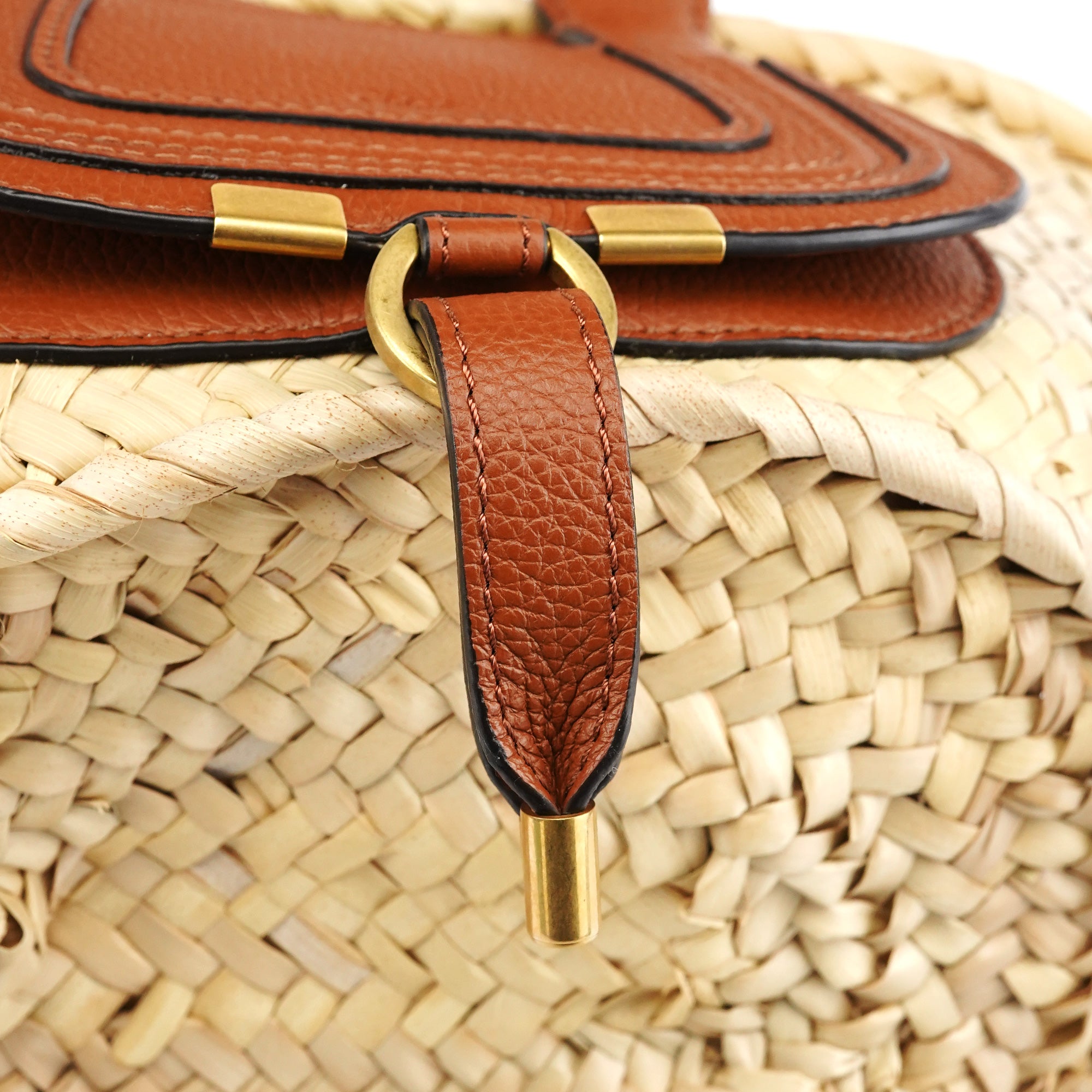 Beige Brown Raffia Marcie Basket Bag