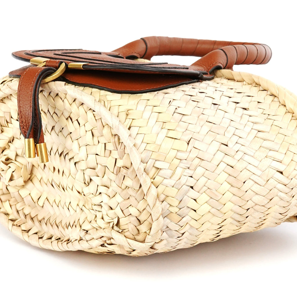 Beige Brown Raffia Marcie Basket Bag