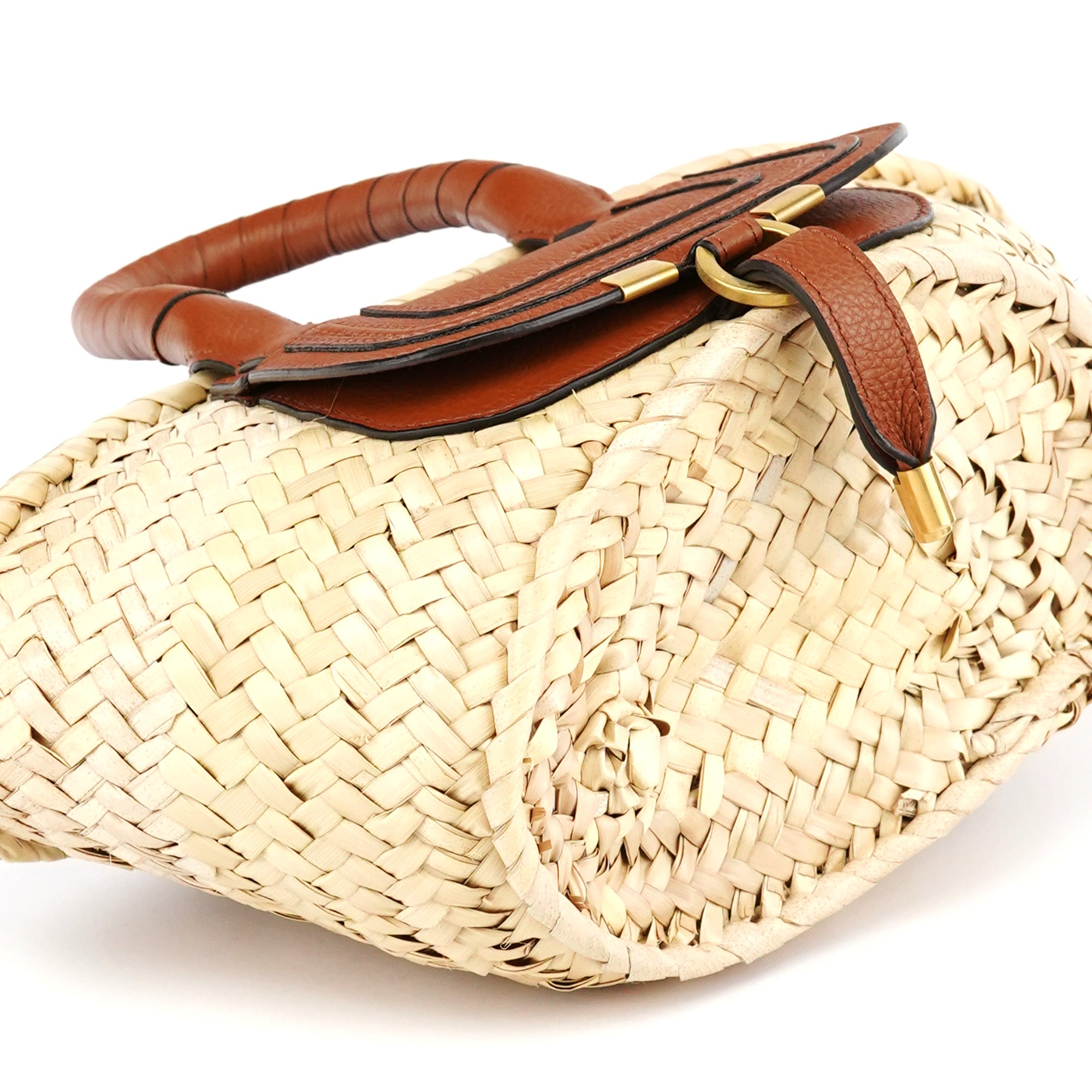 Beige Brown Raffia Marcie Basket Bag