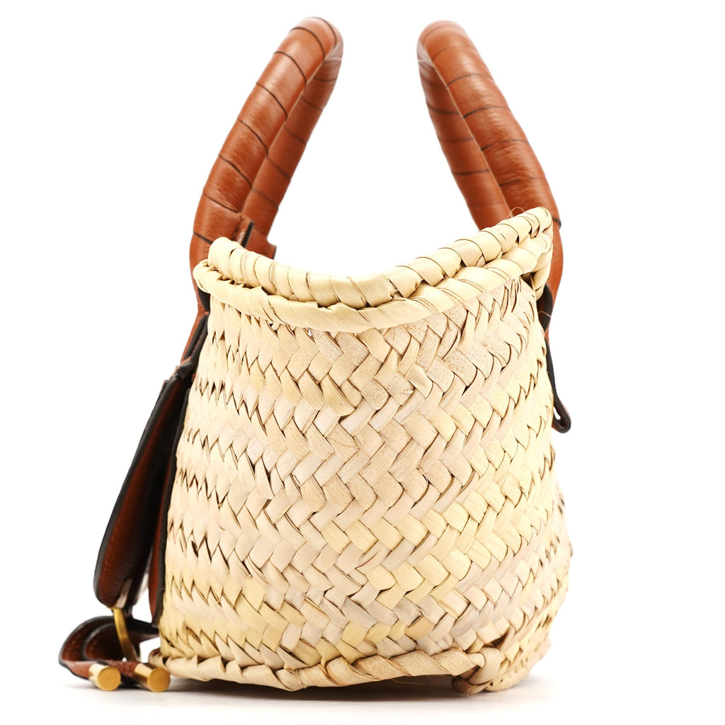 Beige Brown Raffia Marcie Basket Bag