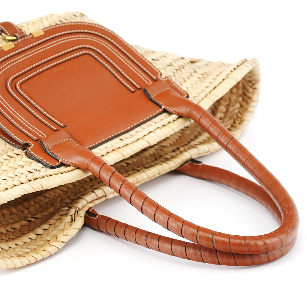Beige Brown Raffia Marcie Tote Bag