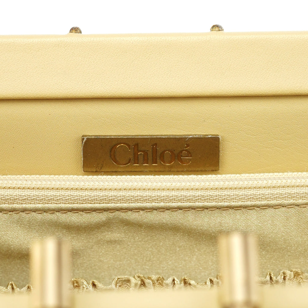Beige Calfskin Embossed Leather Shoulder Bag