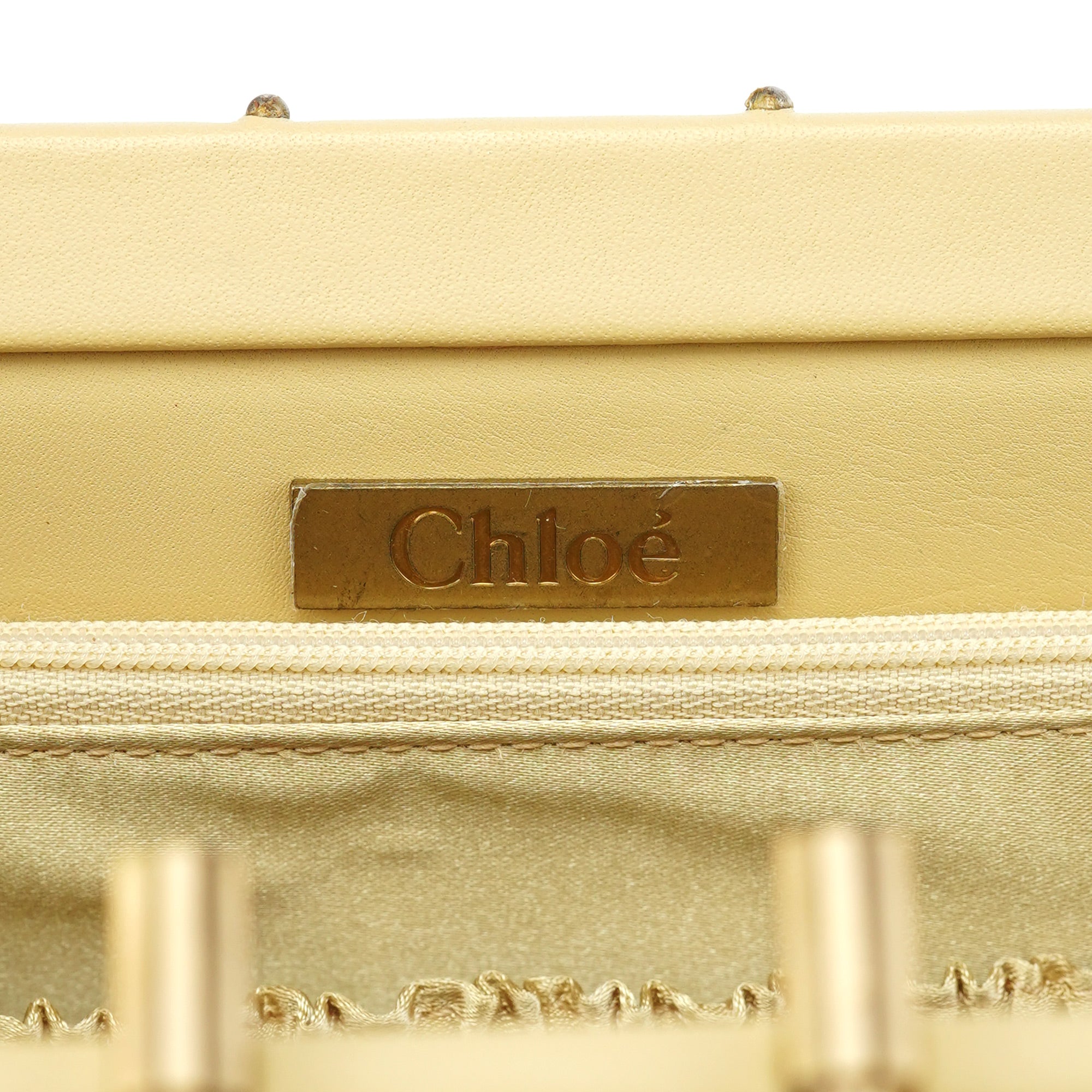 Beige Calfskin Embossed Leather Shoulder Bag