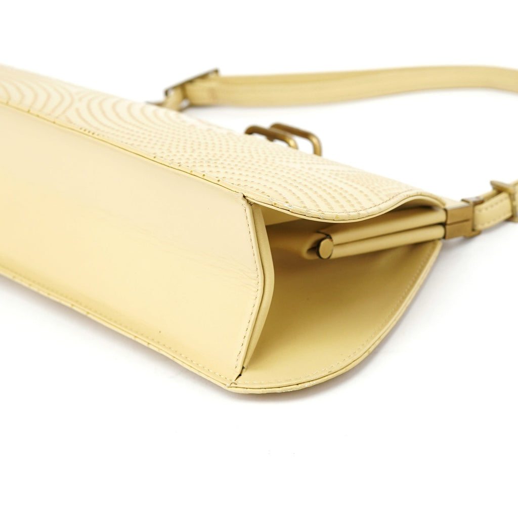 Beige Calfskin Embossed Leather Shoulder Bag
