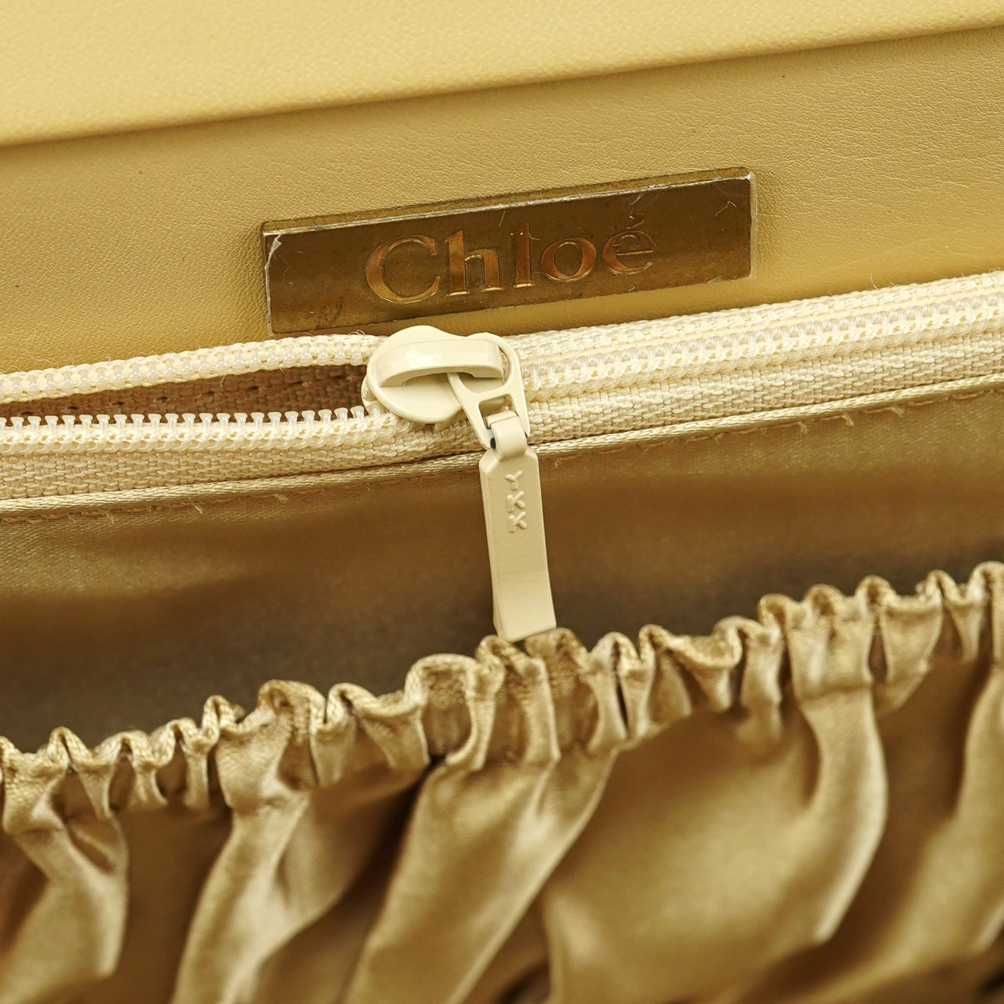 Beige Calfskin Embossed Leather Shoulder Bag