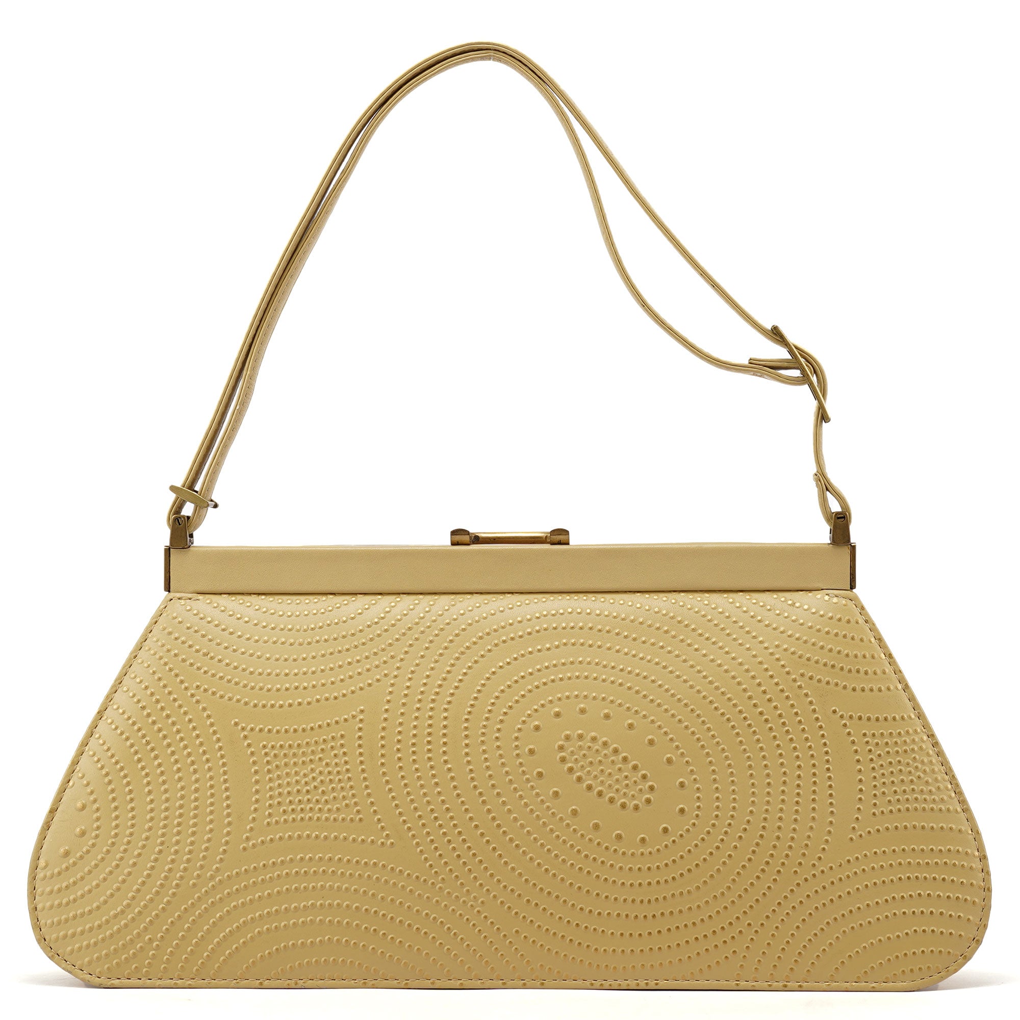 Beige Calfskin Embossed Leather Shoulder Bag