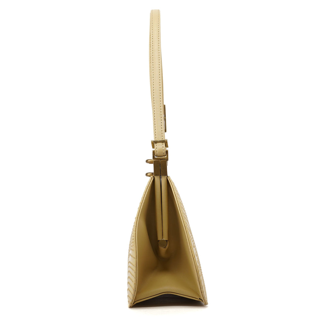 Beige Calfskin Embossed Leather Shoulder Bag
