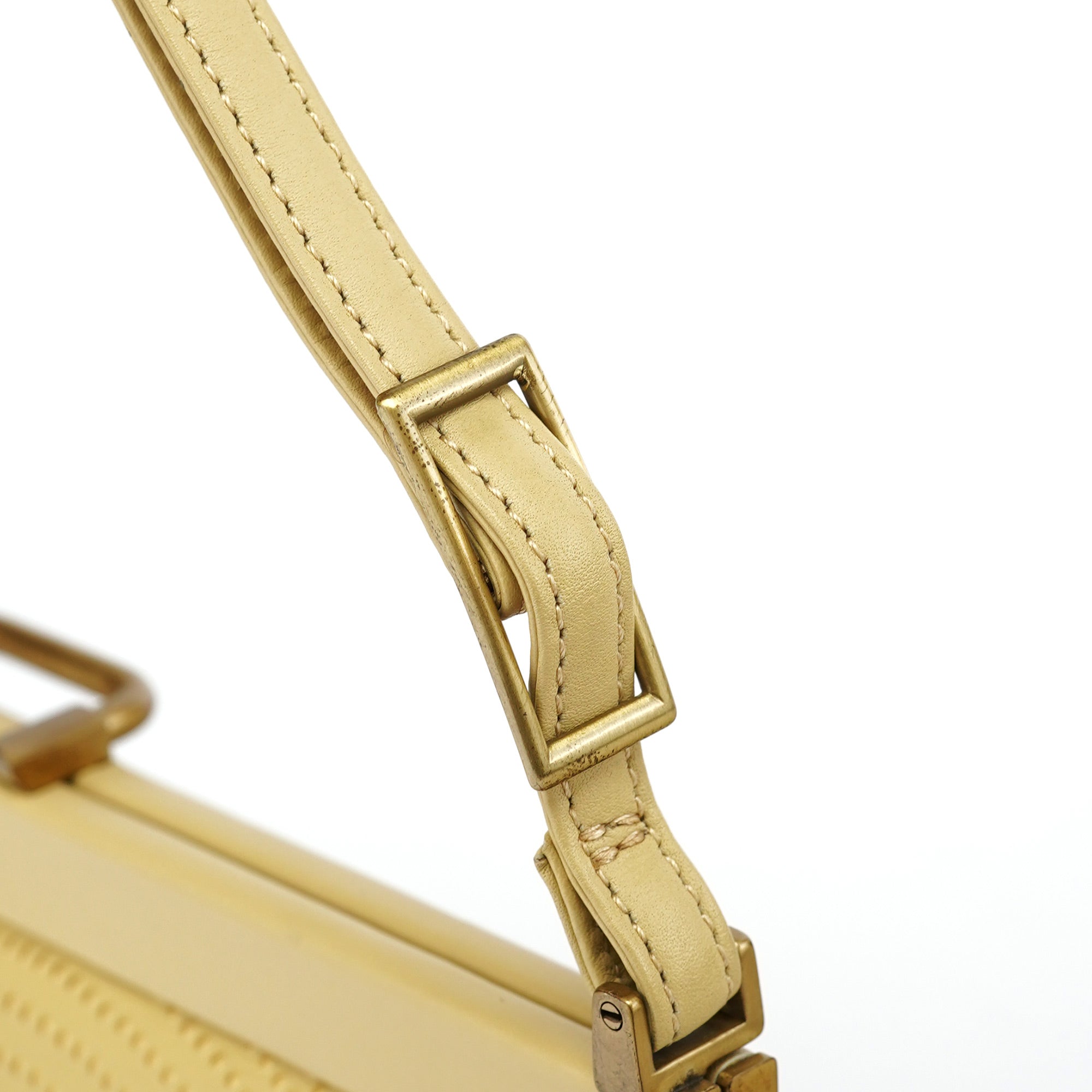 Beige Calfskin Embossed Leather Shoulder Bag