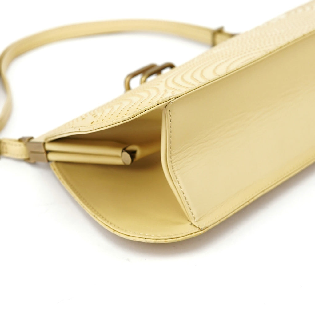 Beige Calfskin Embossed Leather Shoulder Bag