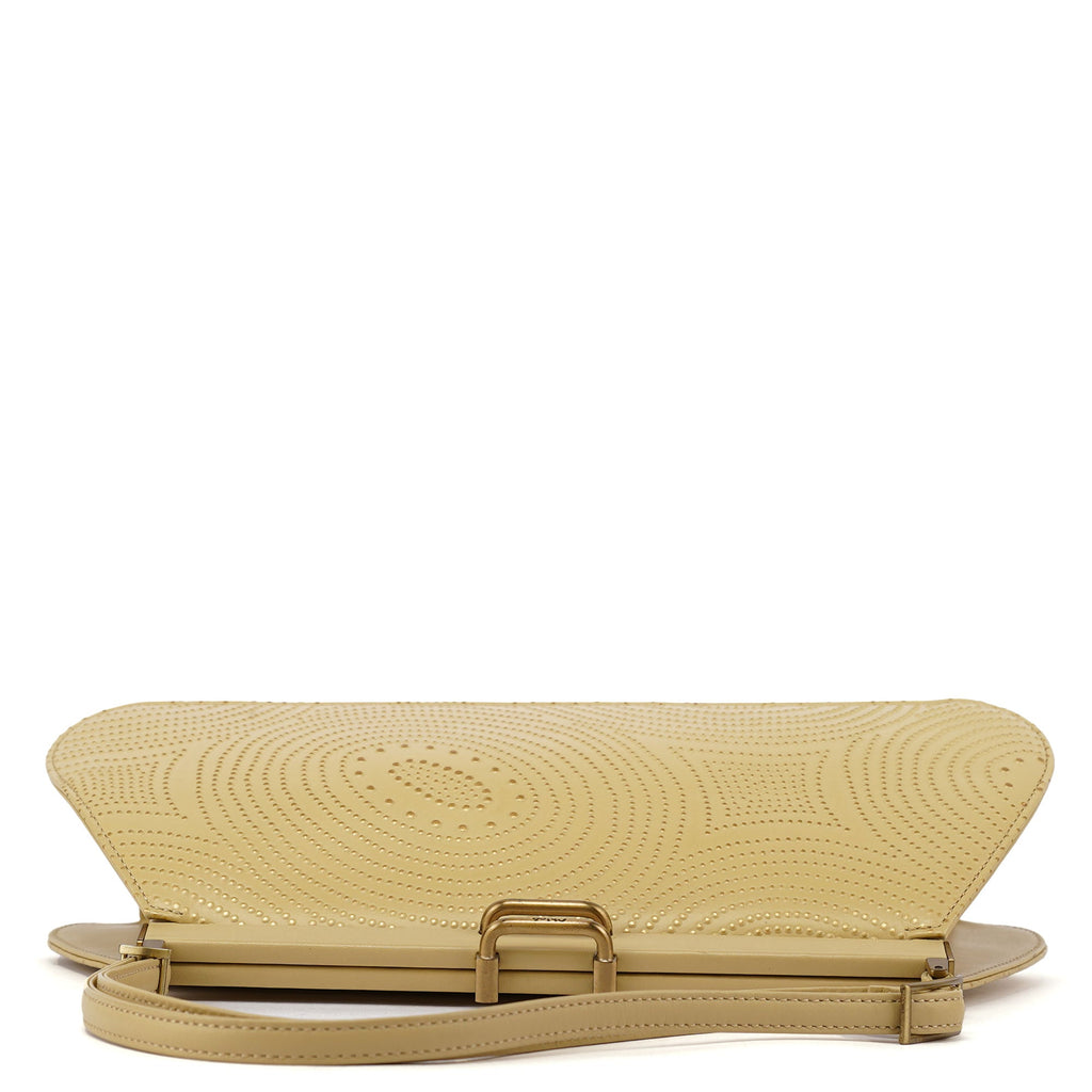 Beige Calfskin Embossed Leather Shoulder Bag