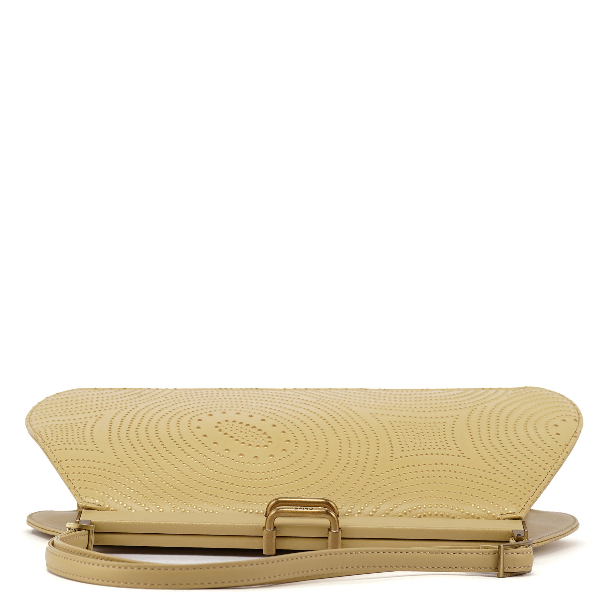Beige Calfskin Embossed Leather Shoulder Bag