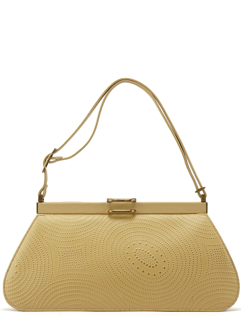 Beige Calfskin Embossed Leather Shoulder Bag