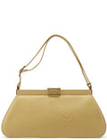 Beige Calfskin Embossed Leather Shoulder Bag