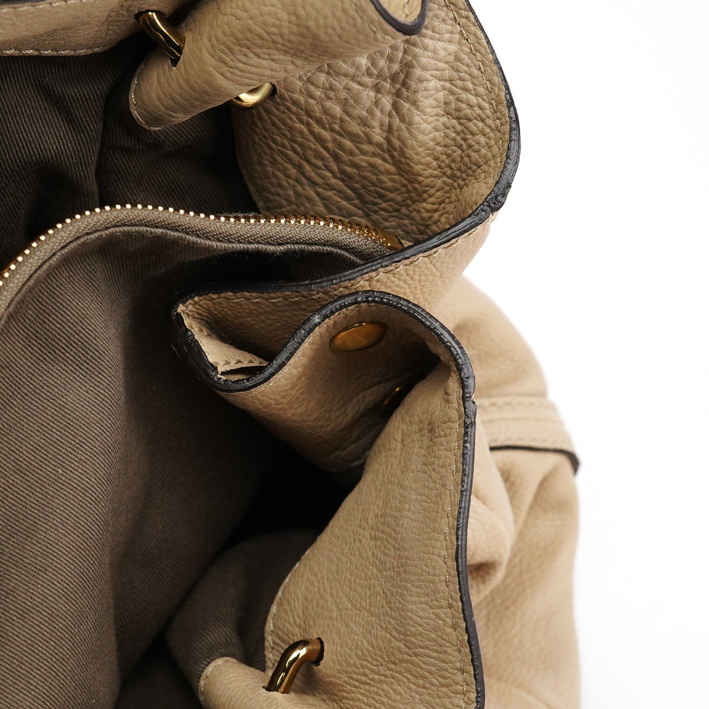 Beige Calfskin Leather Turnlock Bag