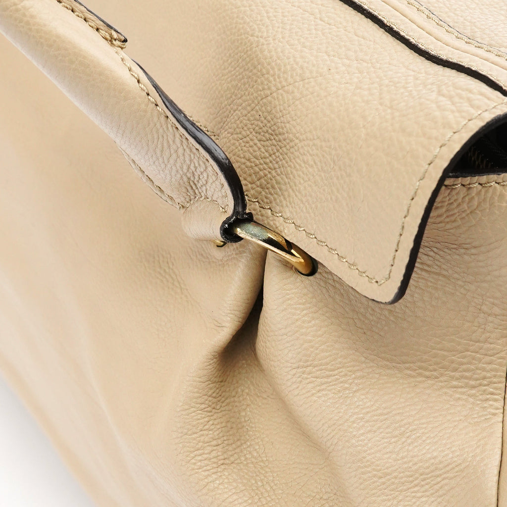 Beige Calfskin Leather Turnlock Bag