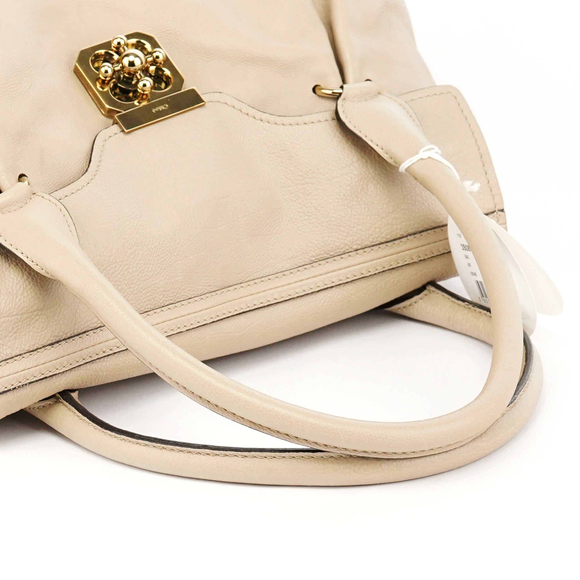 Beige Calfskin Leather Turnlock Bag