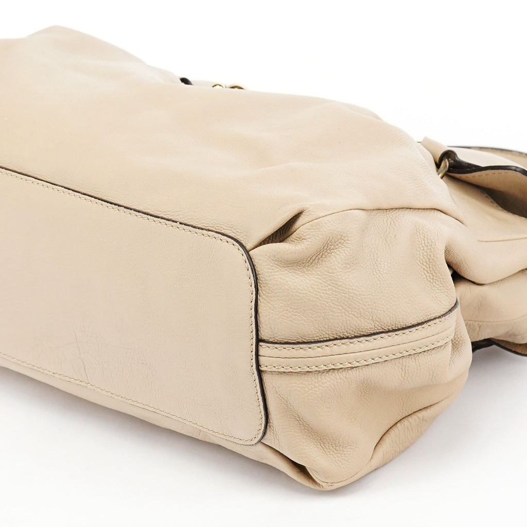 Beige Calfskin Leather Turnlock Bag
