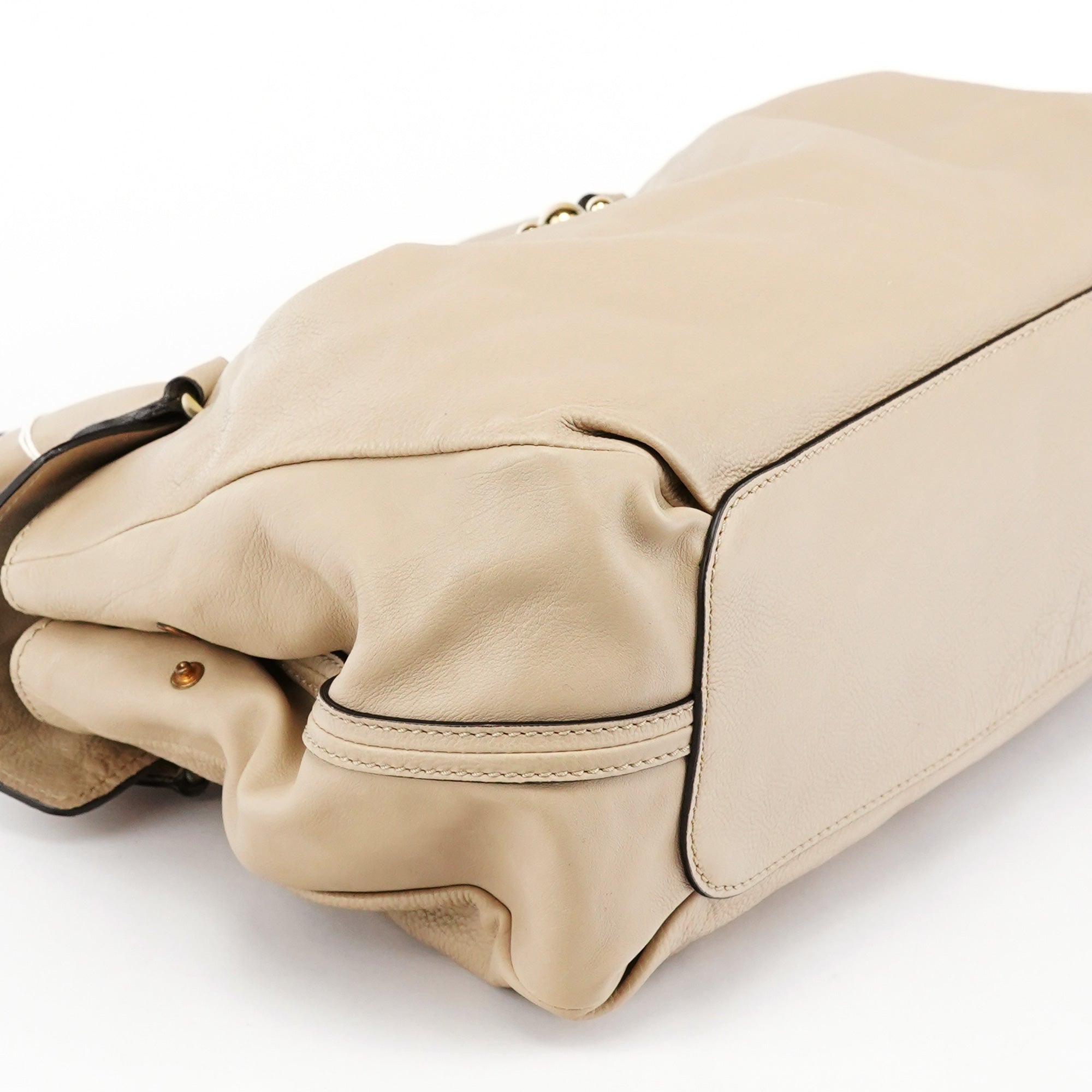 Beige Calfskin Leather Turnlock Bag