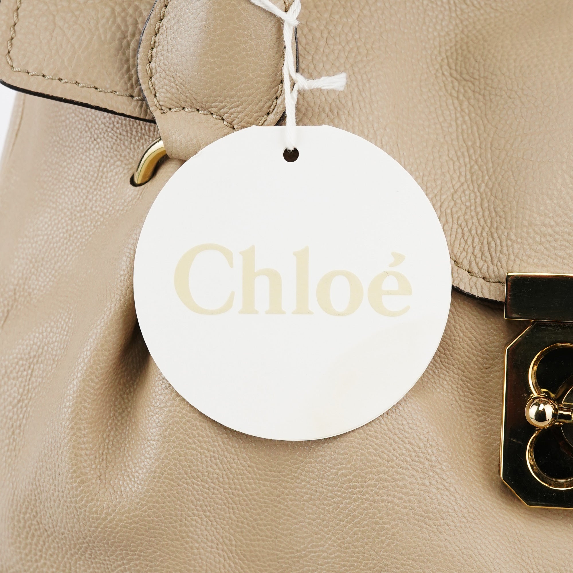 Beige Calfskin Leather Turnlock Bag