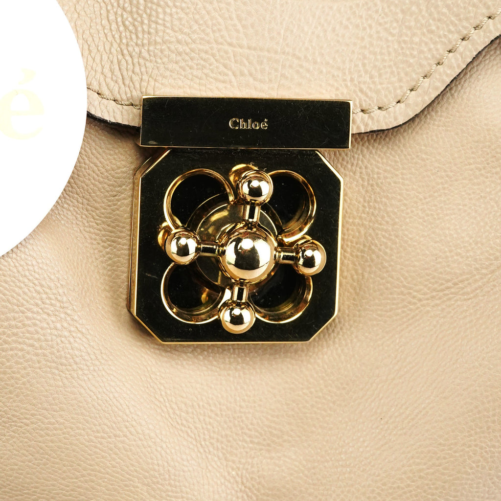 Beige Calfskin Leather Turnlock Bag