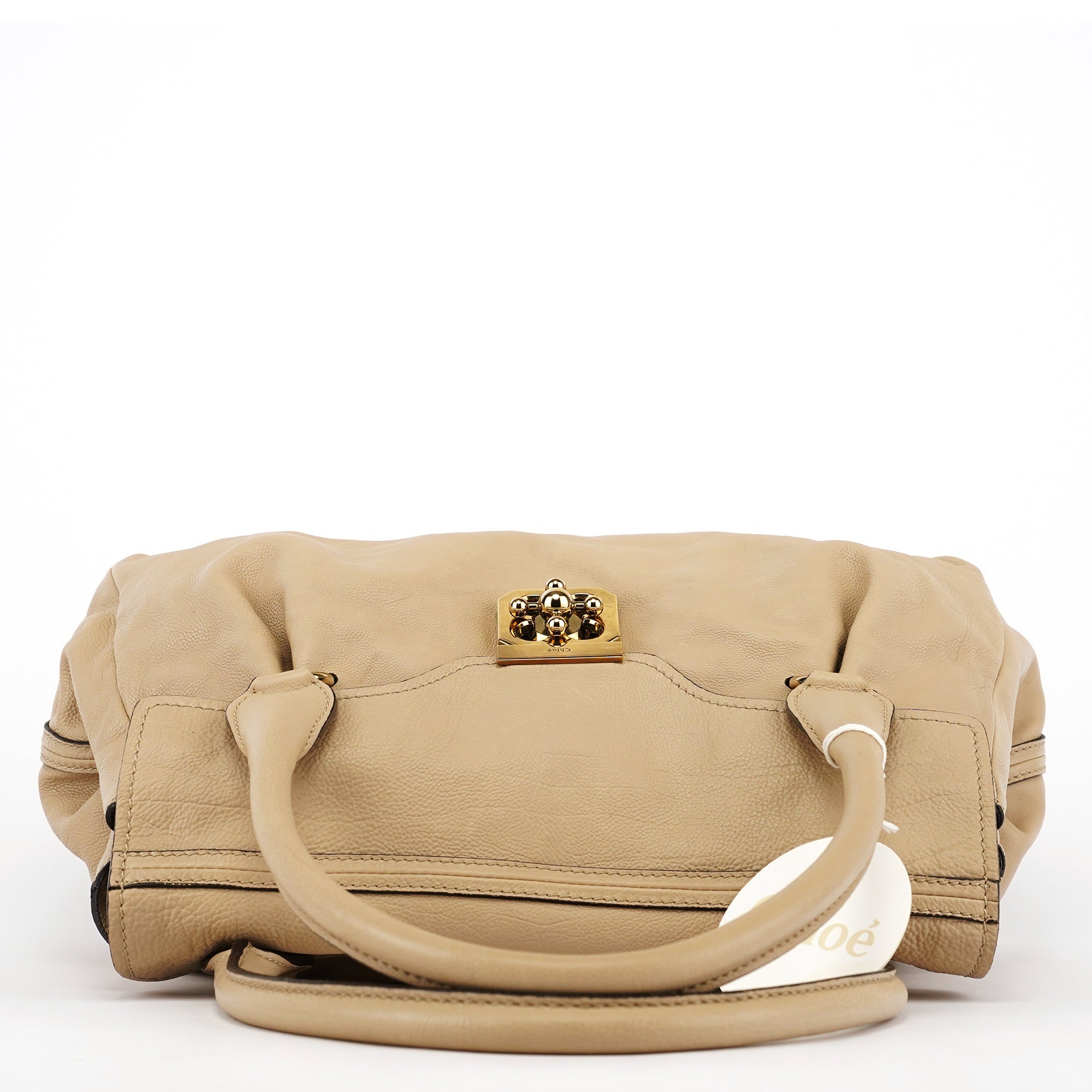 Beige Calfskin Leather Turnlock Bag