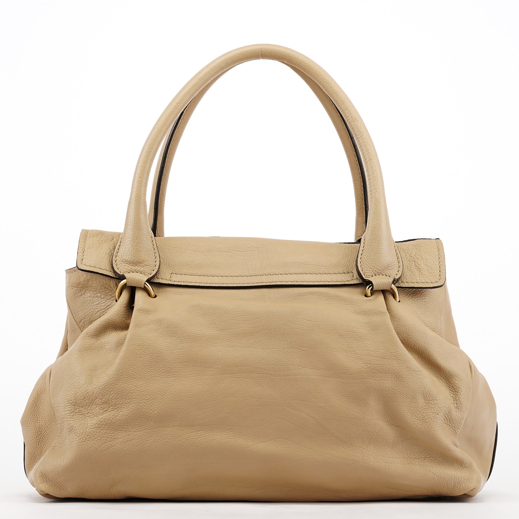 Beige Calfskin Leather Turnlock Bag