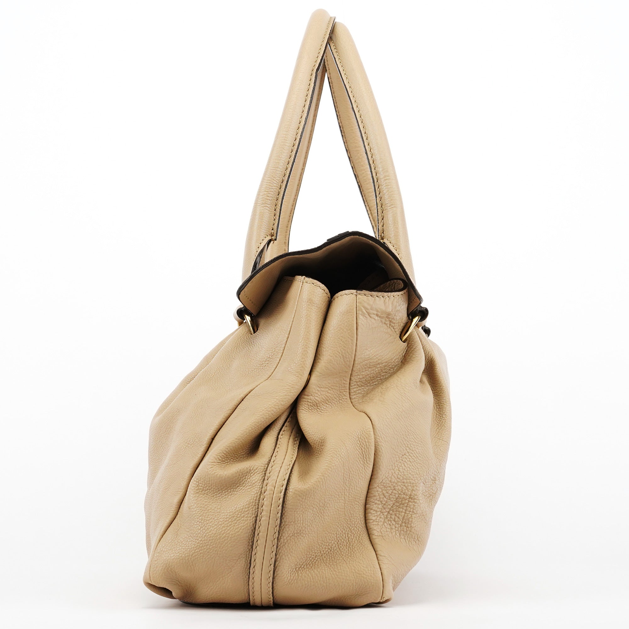 Beige Calfskin Leather Turnlock Bag