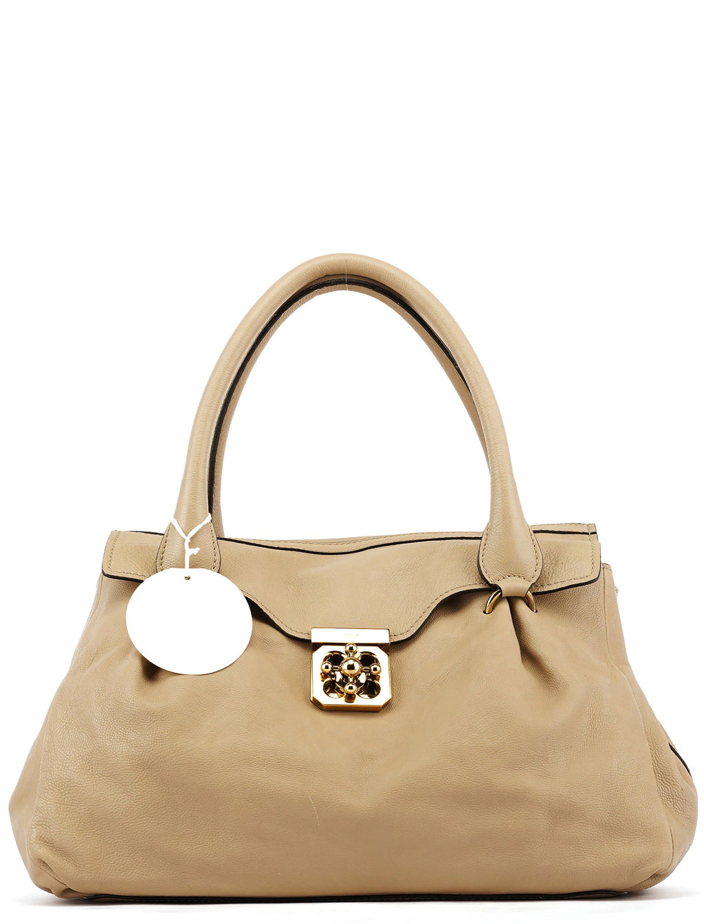 Beige Calfskin Leather Turnlock Bag