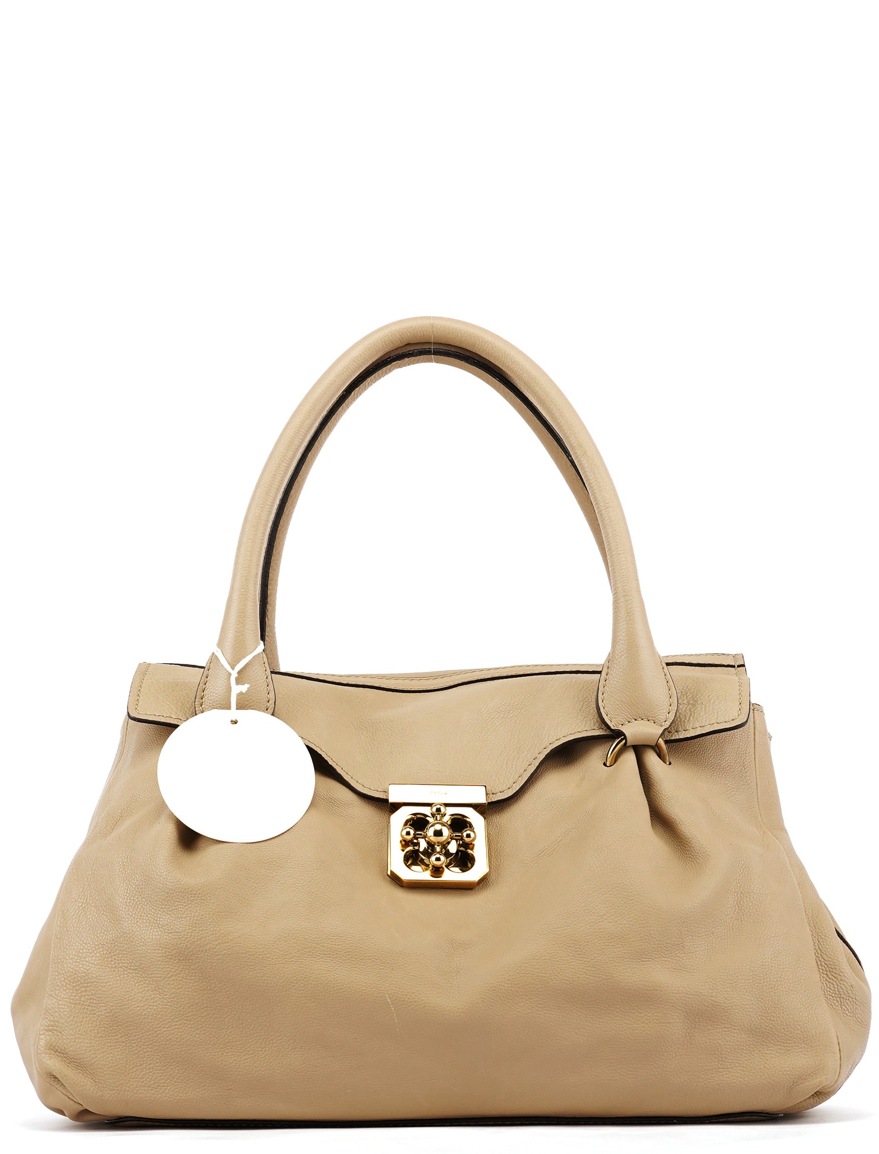 Beige Calfskin Leather Turnlock Bag