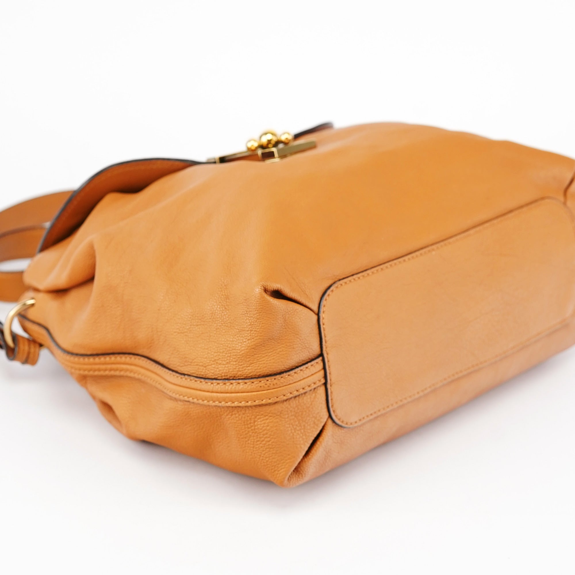 Beige Calfskin Turnlock 2-Way Bag