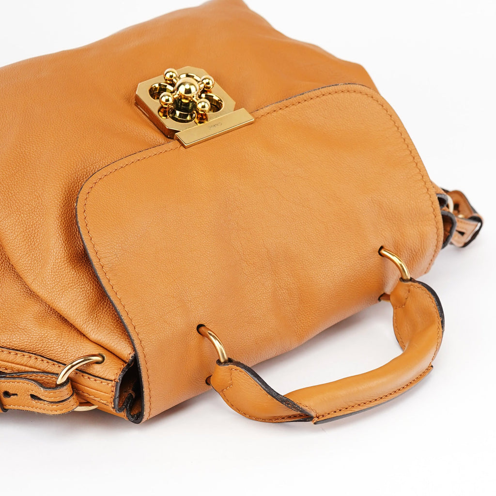 Beige Calfskin Turnlock 2-Way Bag