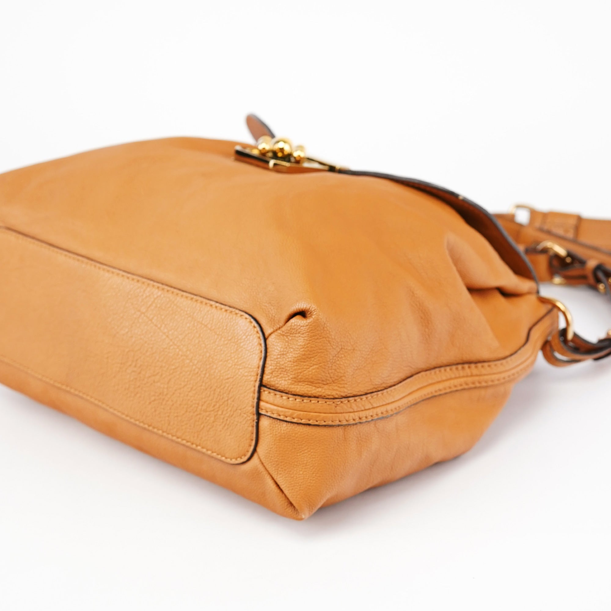 Beige Calfskin Turnlock 2-Way Bag