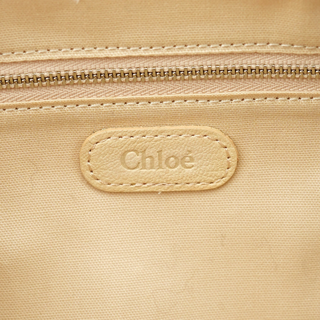 Beige Canvas Leather Boston Bag
