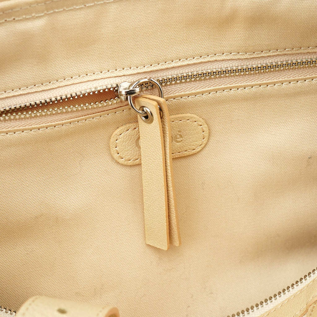 Beige Canvas Leather Boston Bag
