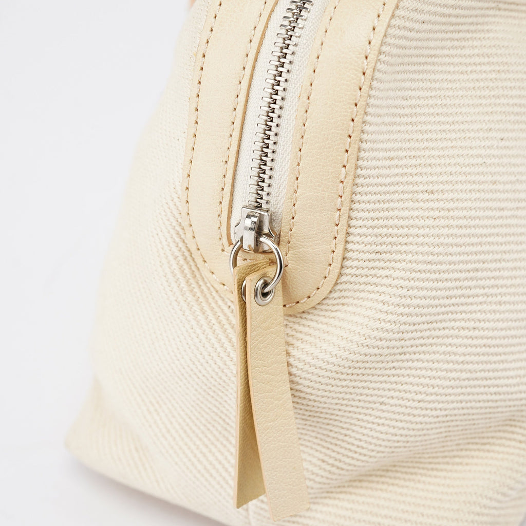 Beige Canvas Leather Boston Bag