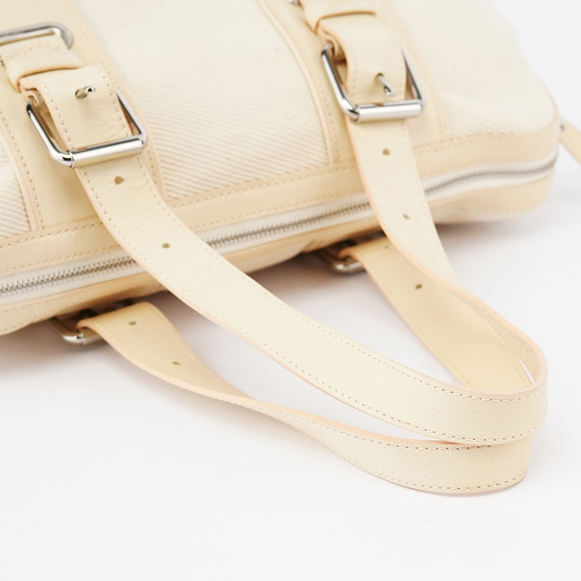 Beige Canvas Leather Boston Bag