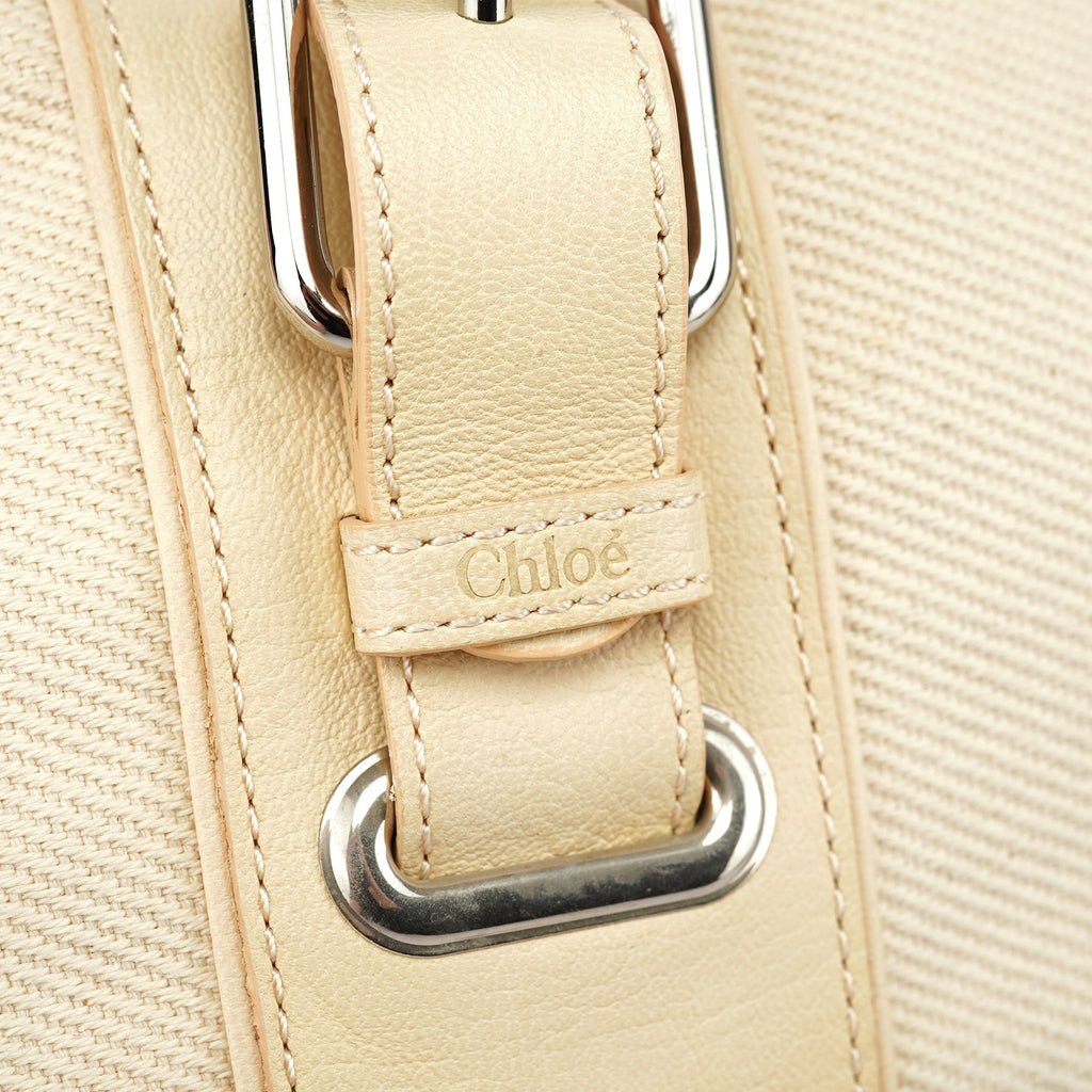 Beige Canvas Leather Boston Bag