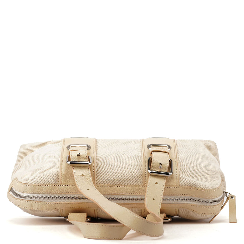 Beige Canvas Leather Boston Bag