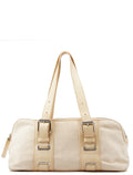 Beige Canvas Leather Boston Bag