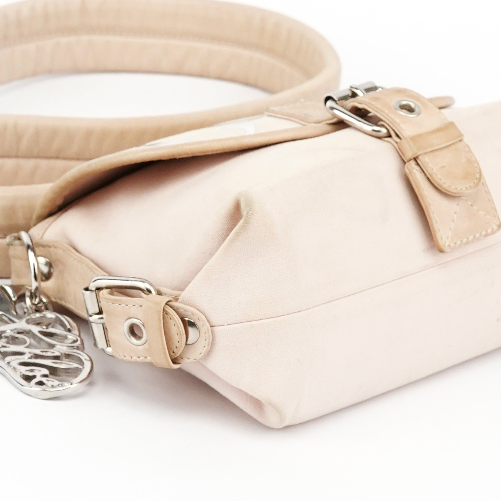 Beige Canvas Logo Flap Shoulder Bag