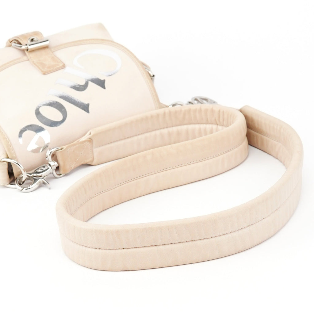 Beige Canvas Logo Flap Shoulder Bag